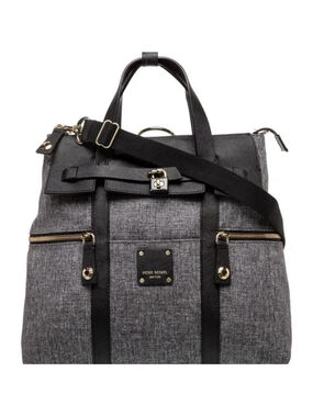Henri Bendel Jetsetter 3-Way Convertible Backpack Grey Tweed Leather EUC Rare